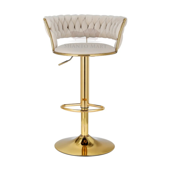 Gold Premium Velvet Bar stool (Yellowish Cream)