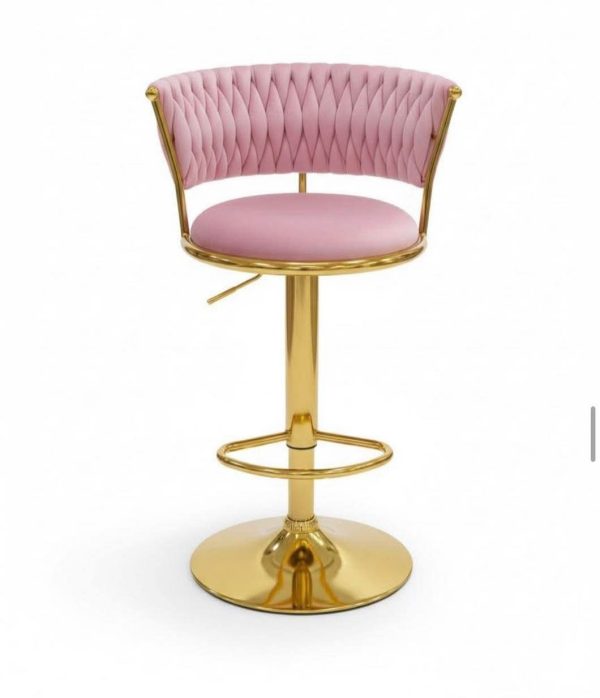 Gold Premium Velvet Bar stool (Pink)